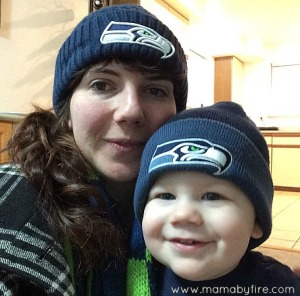 Seahawks beanies mother and son