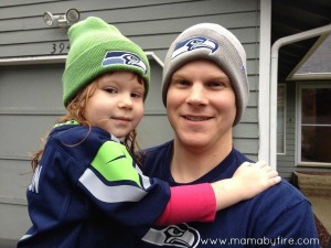 Seahawks beanie father and daughter