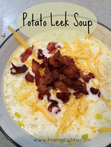 Potato Leek Soup with bacon and cheddar cheese